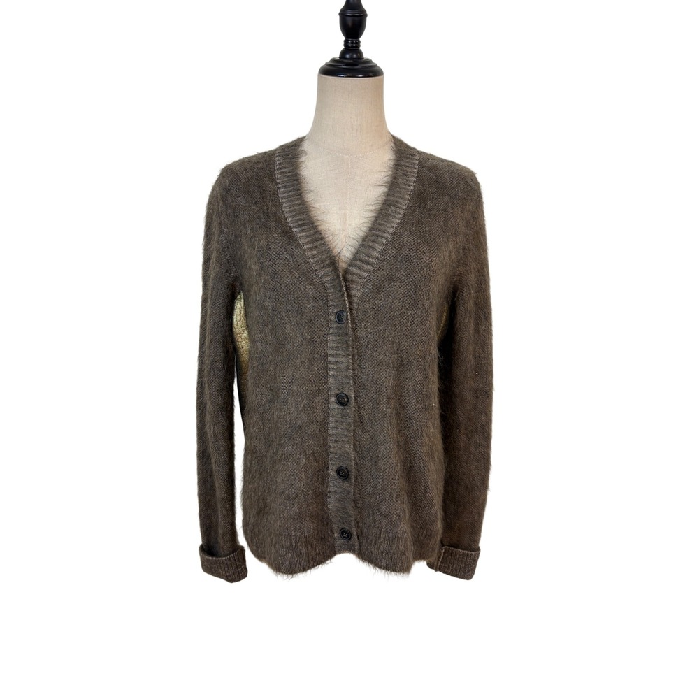 Max Mara Cardigan Womens L Brown Mohair Wool Gold Metallic Back Sweater Luxury